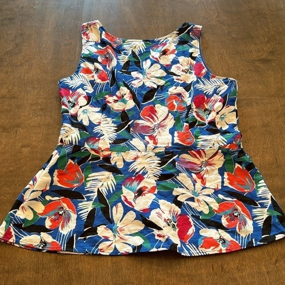 J. Crew Tropical Floral Print Linen Blend Peplum Top Size 6 - Picture 14 of 14